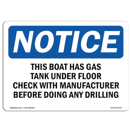 Signmission OSHA Notice, 5" Width, Decal, 5" W, 7" L, Landscape, This Boat Has Gas Tank Under Floor Check Sign OS-NS-D-57-L-18590